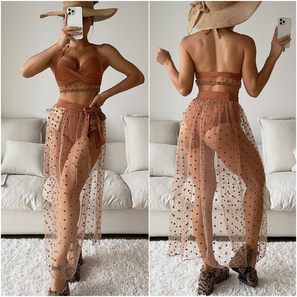 Black Polka Dot Bikini Skirt Beach Swim Set - Picture 7 of 11